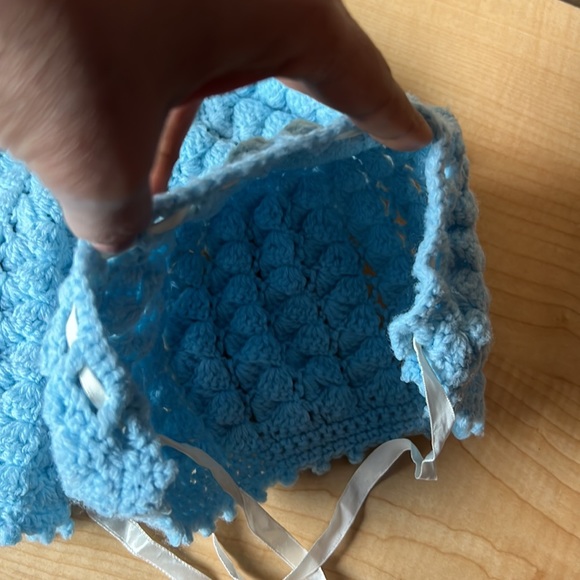 Baby Handknitted cardigan and bonnet set color baby blue - Picture 10 of 17